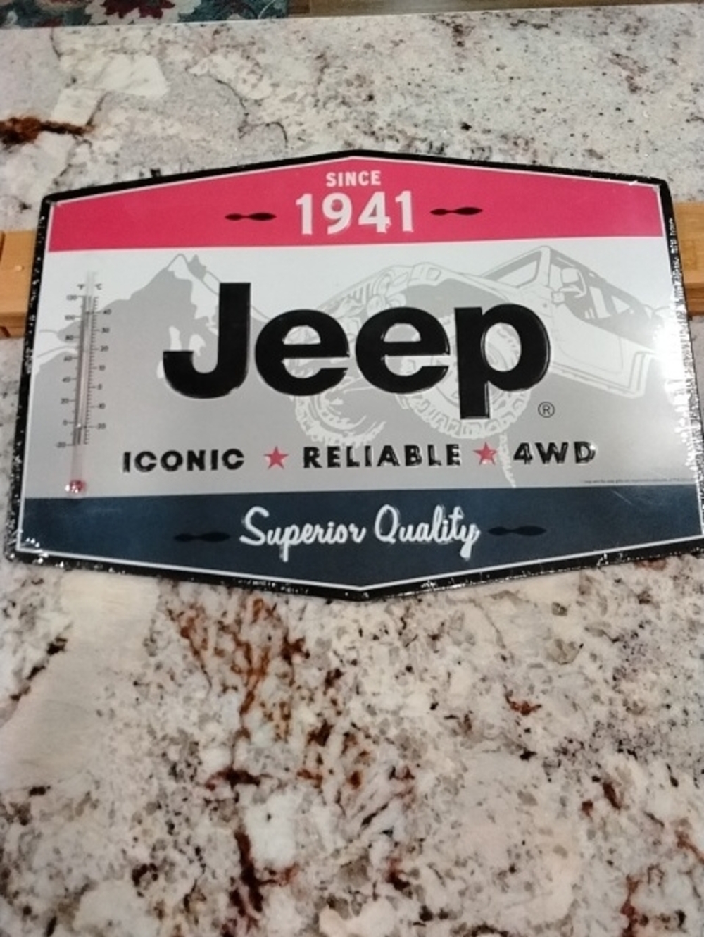 Jeep Black, Red & White Superior Quality Wall Sign W/ Built In Thermometer